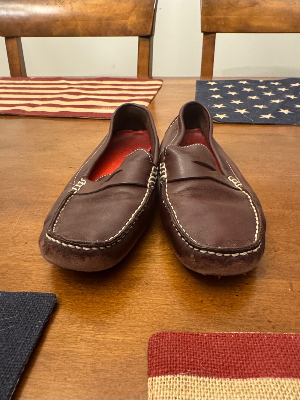 Cole Haan Women's Brown Leather Slip-On Loafers with Red Insole